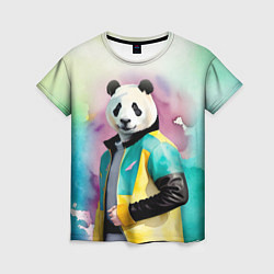Футболка женская Прикольный панда в модной куртке, цвет: 3D-принт