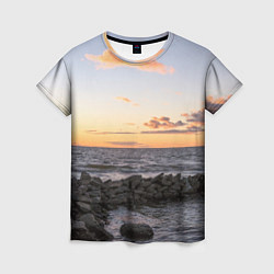 Женская футболка Закат солнца на Финском заливе