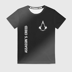 Футболка женская Assassins Creed glitch на темном фоне: надпись, си, цвет: 3D-принт