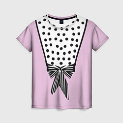 Футболка женская Костюм Барби: черный горох с полосатым бантом, цвет: 3D-принт