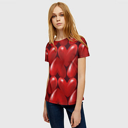 Футболка женская Red hearts, цвет: 3D-принт — фото 2
