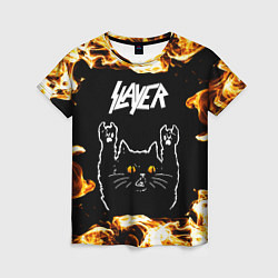Футболка женская Slayer рок кот и огонь, цвет: 3D-принт
