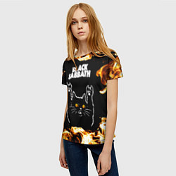 Футболка женская Black Sabbath рок кот и огонь, цвет: 3D-принт — фото 2