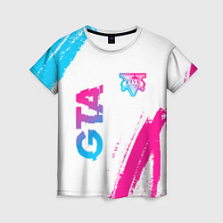 Футболка женская GTA neon gradient style: надпись, символ, цвет: 3D-принт