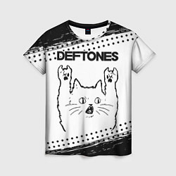 Футболка женская Deftones рок кот на светлом фоне, цвет: 3D-принт