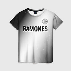 Женская футболка Ramones glitch на светлом фоне: символ сверху