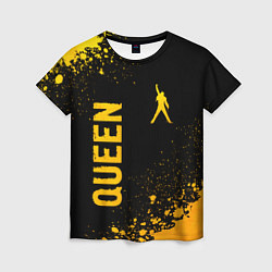 Футболка женская Queen - gold gradient: надпись, символ, цвет: 3D-принт