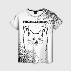 Футболка женская Nickelback рок кот на светлом фоне, цвет: 3D-принт