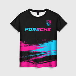 Женская футболка Porsche - neon gradient: символ сверху