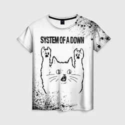Футболка женская System of a Down рок кот на светлом фоне, цвет: 3D-принт