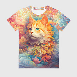 Футболка женская Рыжий кот в цветных облаках, цвет: 3D-принт