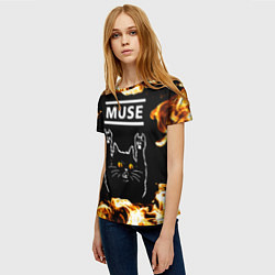 Футболка женская Muse рок кот и огонь, цвет: 3D-принт — фото 2