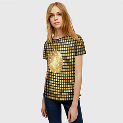 Футболка женская Золотой диско шар и золотая мозаика, цвет: 3D-принт — фото 2