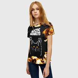 Футболка женская Arctic Monkeys рок кот и огонь, цвет: 3D-принт — фото 2