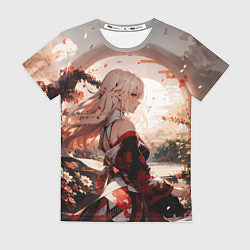 Женская футболка Японская девушка при закате солнца