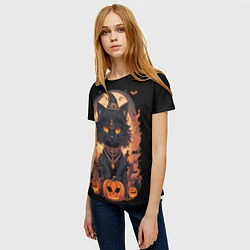 Футболка женская Черный кот в хеллоуине, цвет: 3D-принт — фото 2