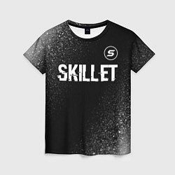 Женская футболка Skillet glitch на темном фоне: символ сверху