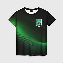 Футболка женская Герб РФ зеленый черный фон, цвет: 3D-принт