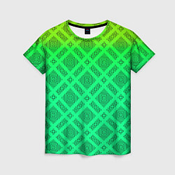 Футболка женская Желто-зеленый градиентный фон с геометрическим узо, цвет: 3D-принт