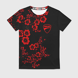 Футболка женская Ducati - red flowers, цвет: 3D-принт