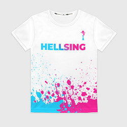 Женская футболка Hellsing neon gradient style: символ сверху