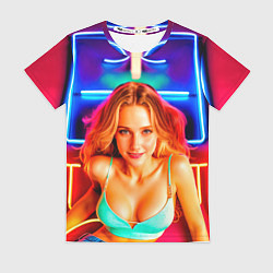 Футболка женская Девушка на фоне неонового логотипа, цвет: 3D-принт