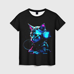 Женская футболка Котёнок киберпанк