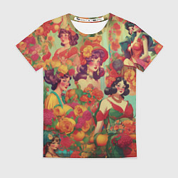 Футболка женская Винтажные ретро леди и цветы, цвет: 3D-принт