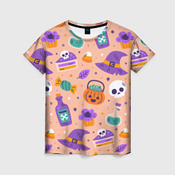 Женская футболка Halloween skulls pattern