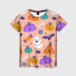 Футболка женская Halloween - pumpkins and ghosts, цвет: 3D-принт