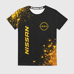 Футболка женская Nissan - gold gradient: надпись, символ, цвет: 3D-принт