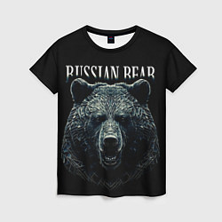 Футболка женская Русский медведь на черном фоне, цвет: 3D-принт