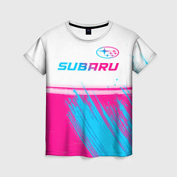 Женская футболка Subaru neon gradient style: символ сверху