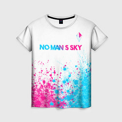 Женская футболка No Mans Sky neon gradient style: символ сверху
