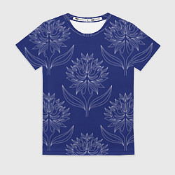 Женская футболка Лайнарт лотосы на синем - паттерн