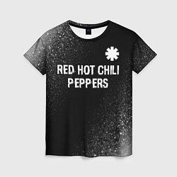 Женская футболка Red Hot Chili Peppers glitch на темном фоне посере