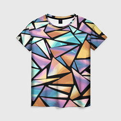 Футболка женская Радужные треугольники - кристаллы голографические, цвет: 3D-принт