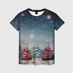Женская футболка Волшебство зимней природы иней на деревьях