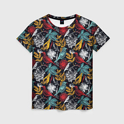 Женская футболка Разноцветные лесные птицы
