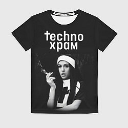 Женская футболка Techno храм монашка с сигаретой