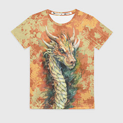 Женская футболка Зеленый древесный дракон с листьями