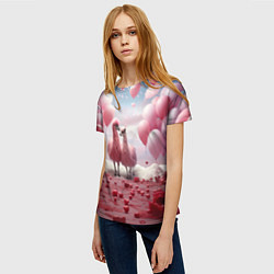 Футболка женская Розовые влюбленные ламы, цвет: 3D-принт — фото 2