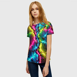 Футболка женская Трещина - неон, цвет: 3D-принт — фото 2