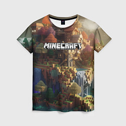 Футболка женская Minecraft logo горы и реки, цвет: 3D-принт