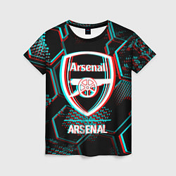 Футболка женская Arsenal FC в стиле glitch на темном фоне, цвет: 3D-принт