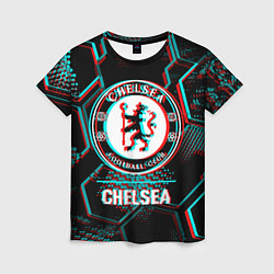 Футболка женская Chelsea FC в стиле glitch на темном фоне, цвет: 3D-принт