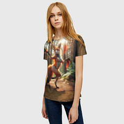 Футболка женская Лиса Шаманка танцует зажигательный танец в лесу, цвет: 3D-принт — фото 2