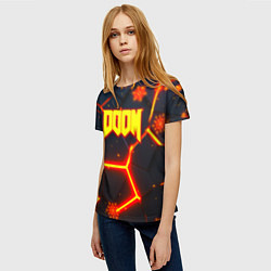 Футболка женская Doom плиты лого в огне, цвет: 3D-принт — фото 2