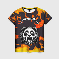 Футболка женская Metallica рок панда и огонь, цвет: 3D-принт