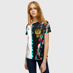 Футболка женская Россия глитч краски текстура спорт, цвет: 3D-принт — фото 2
